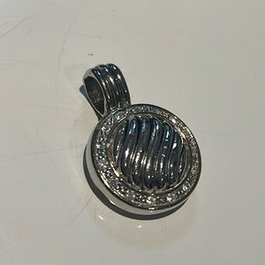 Designer  inspired round amulet, gold and silver finish with CZ